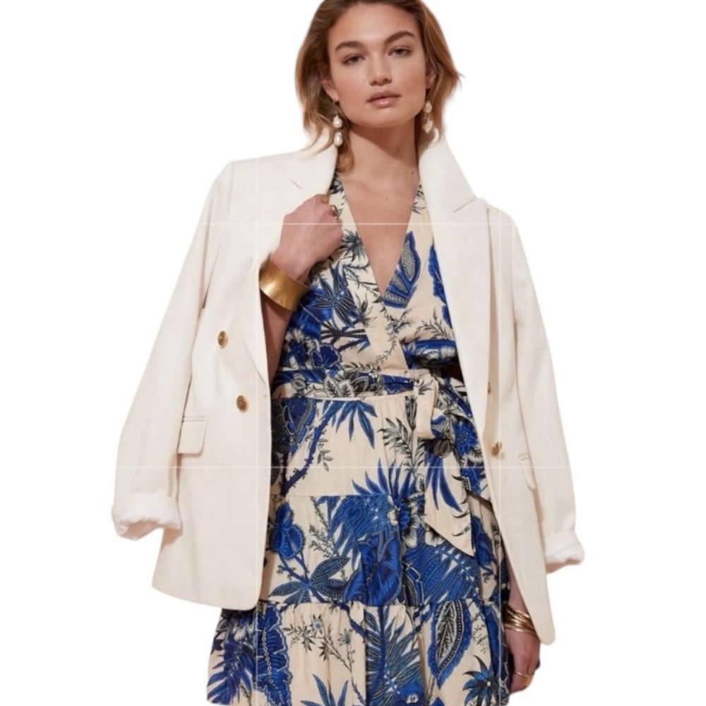 BANANA REPUBLIC Stampa Dress Blue Floral Wrap size Petite Small